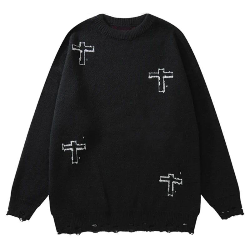 Y2K Grunge Vintage Ripped Knit Sweaters Streetwear - No Halo Co.
