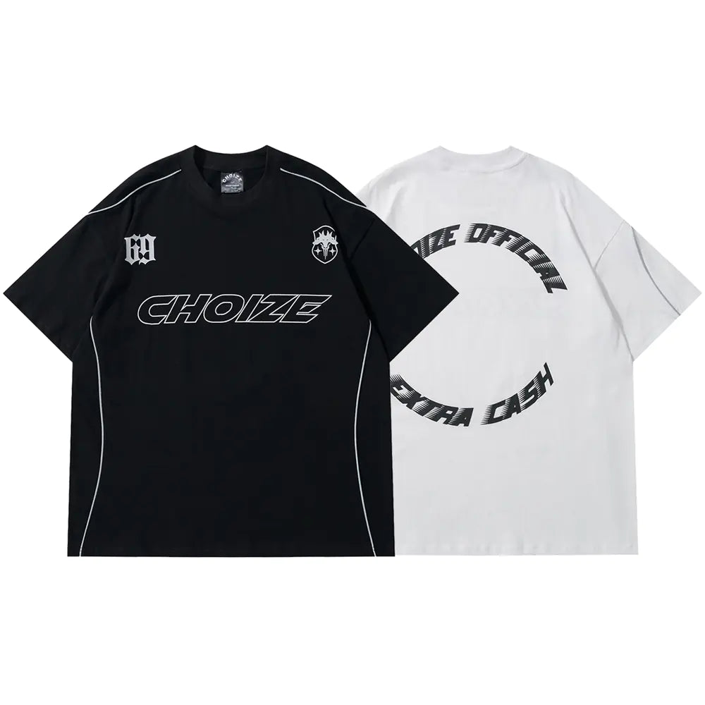 Y2K Oversized Reflective Strip T-Shirt for Men - No Halo Co.