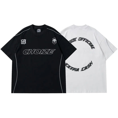 Y2K Oversized Reflective Strip T-Shirt for Men - No Halo Co.