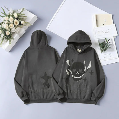 American Retro Flame Skull Star Hoodie for Men & Women - No Halo Co.