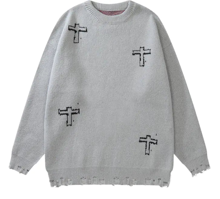 Y2K Grunge Vintage Ripped Knit Sweaters Streetwear - No Halo Co.