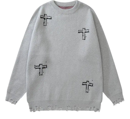 Y2K Grunge Vintage Ripped Knit Sweaters Streetwear - No Halo Co.