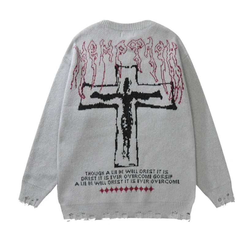 Y2K Grunge Vintage Ripped Knit Sweaters Streetwear - No Halo Co.