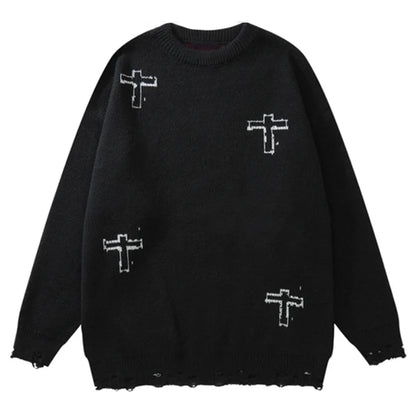 Y2K Grunge Vintage Ripped Knit Sweaters Streetwear - No Halo Co.
