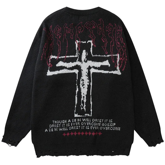 Y2K Grunge Vintage Ripped Knit Sweaters Streetwear - No Halo Co.