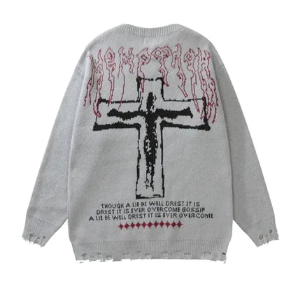 Y2K Grunge Vintage Ripped Knit Sweaters Streetwear - No Halo Co.