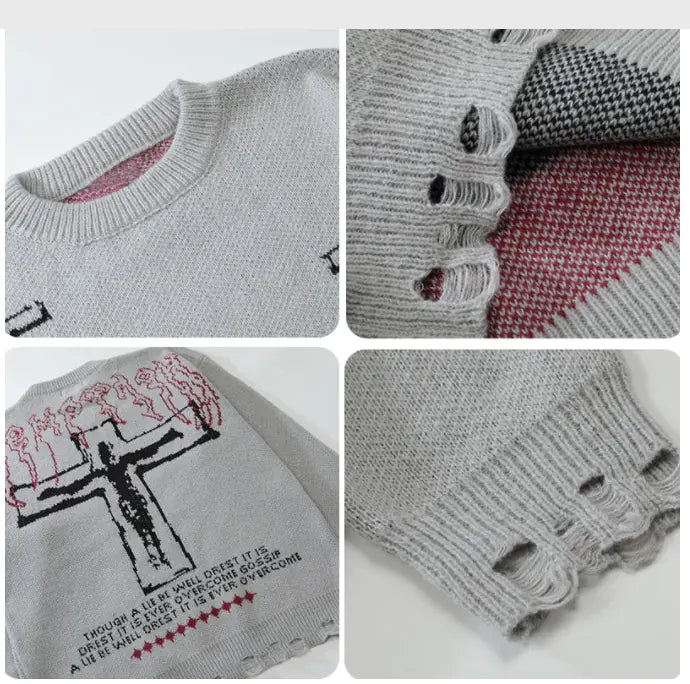 Y2K Grunge Vintage Ripped Knit Sweaters Streetwear - No Halo Co.