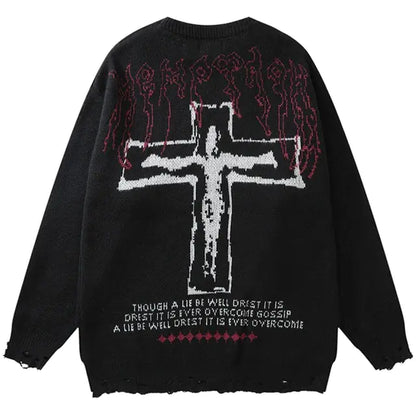 Y2K Grunge Vintage Ripped Knit Sweaters Streetwear - No Halo Co.