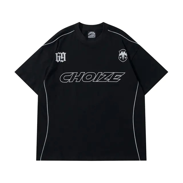 Y2K Oversized Reflective Strip T-Shirt for Men - No Halo Co.