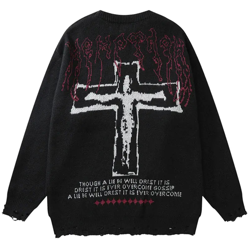 Y2K Grunge Vintage Ripped Knit Sweaters Streetwear - No Halo Co.