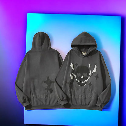 American Retro Flame Skull Star Hoodie for Men & Women - No Halo Co.